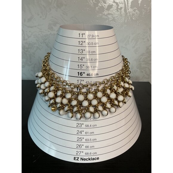 Gold Tone Multi Strand Round White Acrylic Dangling Statement Necklace - Picture 2 of 5
